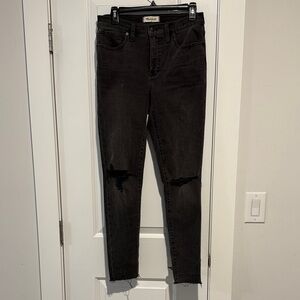 Madewell Mid-Rise Black Distressed Skinny Jeans